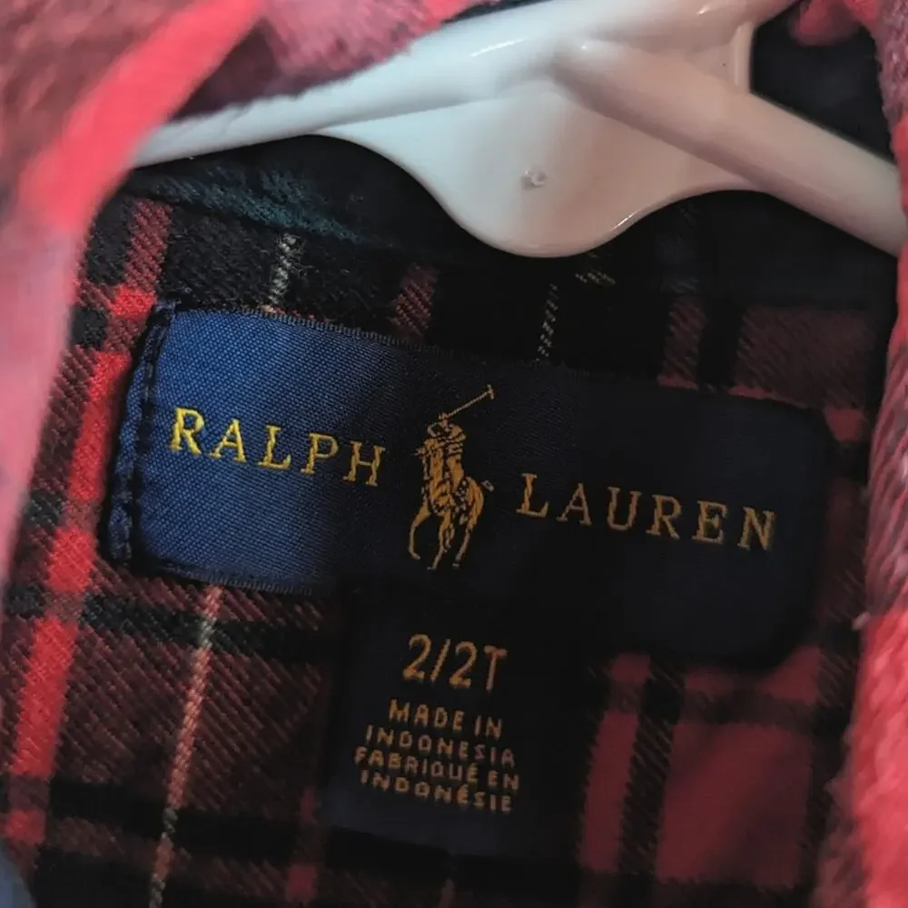 Ralph Lauren Mixed Plaid Button Down Shirt Boys 2T Collar Preppy Christmas Pony